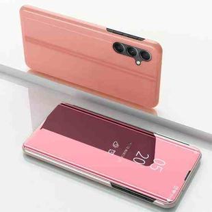 For Samsung Galaxy A24 4G Plated Mirror Horizontal Flip Leather Phone Case with Holder(Rose Gold)