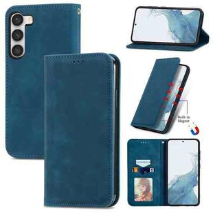 For Samsung Galaxy S23 5G Retro Skin Feel Magnetic Leather Phone Case(Blue)