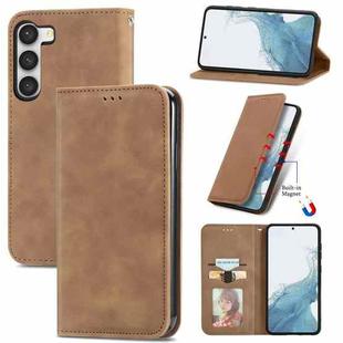 For Samsung Galaxy S23 5G Retro Skin Feel Magnetic Leather Phone Case(Brown)