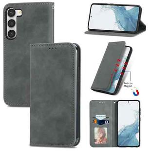 For Samsung Galaxy S23 5G Retro Skin Feel Magnetic Leather Phone Case(Gray)