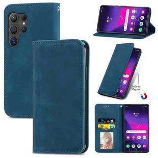 For Samsung Galaxy S24 Ultra 5G Retro Skin Feel Magnetic Leather Phone Case(Blue)