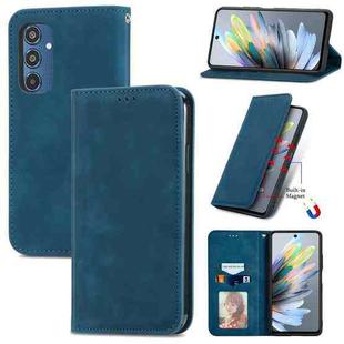 For Samsung Galaxy M35 Retro Skin Feel Magnetic Leather Phone Case(Blue)