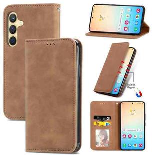 For Samsung Galaxy S25+ 5G Retro Skin Feel Magnetic Leather Phone Case(Brown)