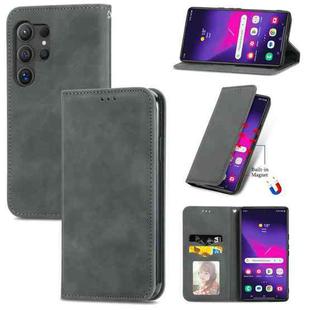 For Samsung Galaxy S25 Ultra 5G Retro Skin Feel Magnetic Leather Phone Case(Gray)