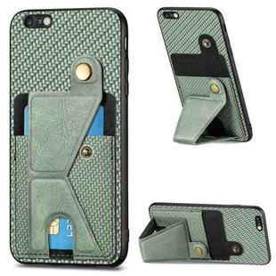 For iPhone 6 / 6s Carbon Fiber Wallet Flip Card K-shaped Holder Phone Case(Green)