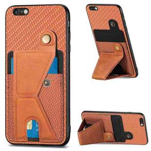 For iPhone 6 / 6s Carbon Fiber Wallet Flip Card K-shaped Holder Phone Case(Brown)