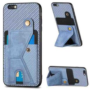 For iPhone 6 Plus / 6s Plus Carbon Fiber Wallet Flip Card K-shaped Holder Phone Case(Blue)