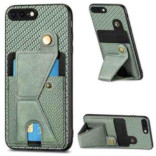 For iPhone SE 2022 / 2020 / 7 / 8 Carbon Fiber Wallet Flip Card K-shaped Holder Phone Case(Green)