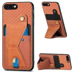 For iPhone SE 2022 / 2020 / 7 / 8 Carbon Fiber Wallet Flip Card K-shaped Holder Phone Case(Brown)