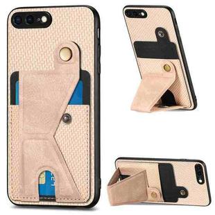 For iPhone SE 2022 / 2020 / 7 / 8 Carbon Fiber Wallet Flip Card K-shaped Holder Phone Case(Khaki)