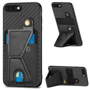 For iPhone 7 Plus / 8 Plus Carbon Fiber Wallet Flip Card K-shaped Holder Phone Case(Black)