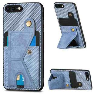 For iPhone 7 Plus / 8 Plus Carbon Fiber Wallet Flip Card K-shaped Holder Phone Case(Blue)