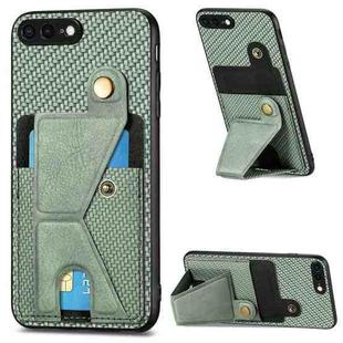 For iPhone 7 Plus / 8 Plus Carbon Fiber Wallet Flip Card K-shaped Holder Phone Case(Green)