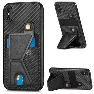 For iPhone X / XS Carbon Fiber Wallet Flip Card K-shaped Holder Phone Case(Black)