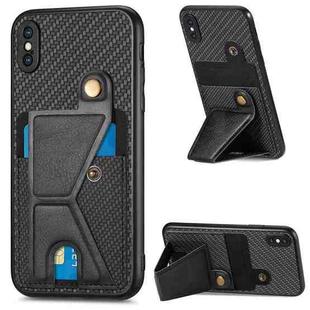 For iPhone XS Max Carbon Fiber Wallet Flip Card K-shaped Holder Phone Case(Black)