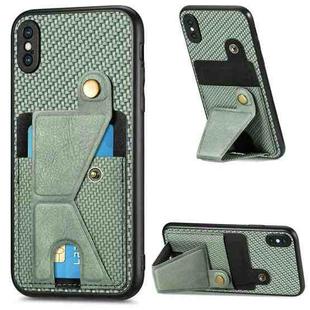 For iPhone XS Max Carbon Fiber Wallet Flip Card K-shaped Holder Phone Case(Green)
