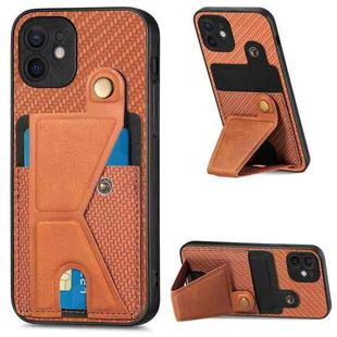 For iPhone 11 Carbon Fiber Wallet Flip Card K-shaped Holder Phone Case(Brown)