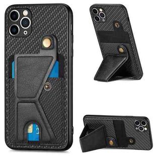 For iPhone 11 Pro Carbon Fiber Wallet Flip Card K-shaped Holder Phone Case(Black)