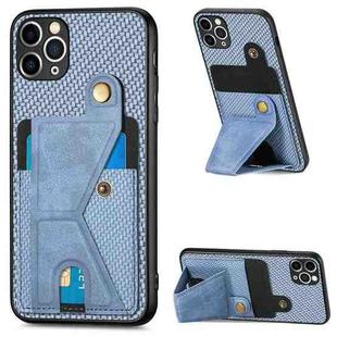 For iPhone 11 Pro Carbon Fiber Wallet Flip Card K-shaped Holder Phone Case(Blue)
