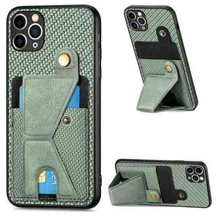 For iPhone 11 Pro Carbon Fiber Wallet Flip Card K-shaped Holder Phone Case(Green)