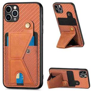 For iPhone 11 Pro Carbon Fiber Wallet Flip Card K-shaped Holder Phone Case(Brown)