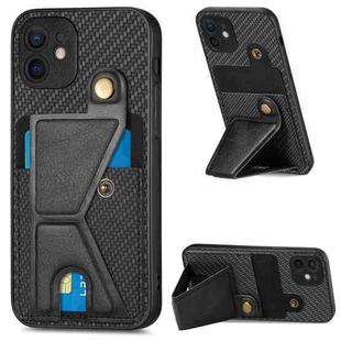 For iPhone 11 Pro Max Carbon Fiber Wallet Flip Card K-shaped Holder Phone Case(Black)