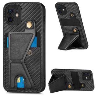 For iPhone 12 Carbon Fiber Wallet Flip Card K-shaped Holder Phone Case(Black)