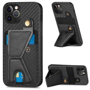 For iPhone 12 Pro Carbon Fiber Wallet Flip Card K-shaped Holder Phone Case(Black)