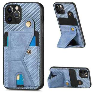 For iPhone 12 Pro Carbon Fiber Wallet Flip Card K-shaped Holder Phone Case(Blue)