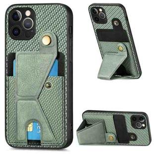 For iPhone 12 Pro Max Carbon Fiber Wallet Flip Card K-shaped Holder Phone Case(Green)