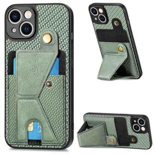 For iPhone 13 Carbon Fiber Wallet Flip Card K-shaped Holder Phone Case(Green)