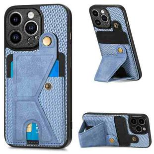 For iPhone 13 Pro Carbon Fiber Wallet Flip Card K-shaped Holder Phone Case(Blue)