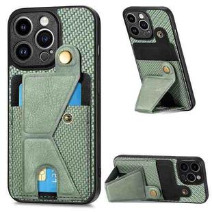 For iPhone 13 Pro Max Carbon Fiber Wallet Flip Card K-shaped Holder Phone Case(Green)