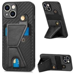 For iPhone 14 Plus Carbon Fiber Wallet Flip Card K-shaped Holder Phone Case(Black)
