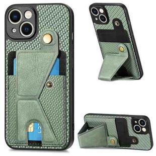 For iPhone 14 Plus Carbon Fiber Wallet Flip Card K-shaped Holder Phone Case(Green)