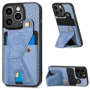 For iPhone 14 Pro Carbon Fiber Wallet Flip Card K-shaped Holder Phone Case(Blue)