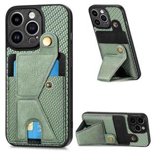 For iPhone 14 Pro Carbon Fiber Wallet Flip Card K-shaped Holder Phone Case(Green)