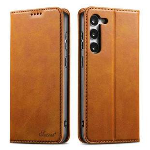For Samsung Galaxy S24+ 5G Suteni Calf Texture Horizontal Flip Leather Phone Case(Khaki)