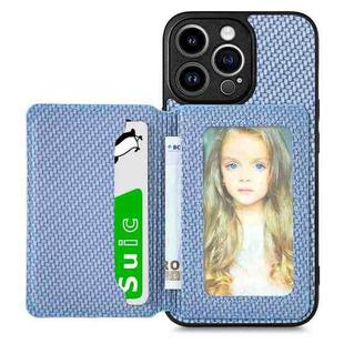 For iPhone 14 Pro Carbon Fiber Magnetic Card Bag Phone Case(Blue)