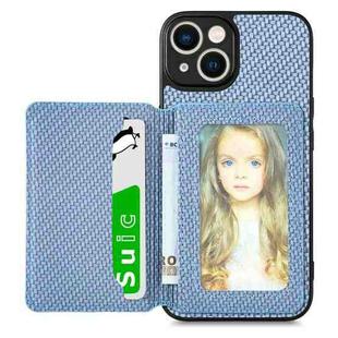 For iPhone 13 Carbon Fiber Magnetic Card Bag Phone Case(Blue)