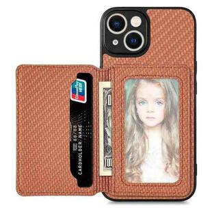 For iPhone 13 mini Carbon Fiber Magnetic Card Bag Phone Case(Brown)