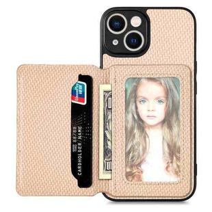 For iPhone 13 mini Carbon Fiber Magnetic Card Bag Phone Case(Khaki)