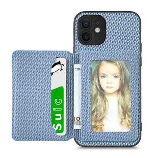 For iPhone 12 mini Carbon Fiber Magnetic Card Bag Phone Case(Blue)