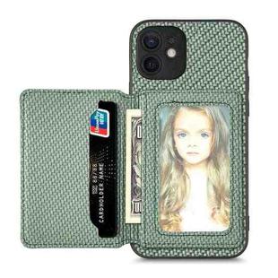 For iPhone 12 mini Carbon Fiber Magnetic Card Bag Phone Case(Green)