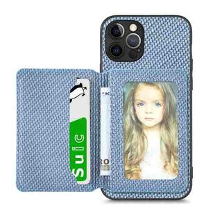 For iPhone 12 Pro Carbon Fiber Magnetic Card Bag Phone Case(Blue)
