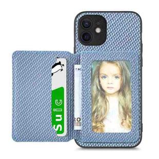 For iPhone 11 Carbon Fiber Magnetic Card Bag Phone Case(Blue)