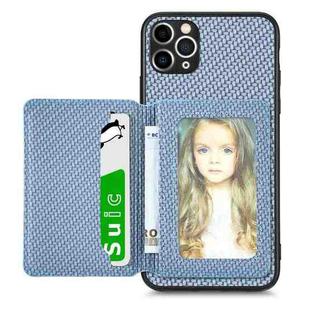 For iPhone 11 Pro Carbon Fiber Magnetic Card Bag Phone Case(Blue)