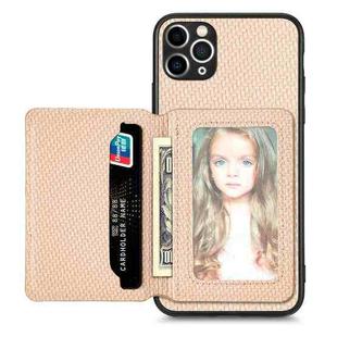 For iPhone 11 Pro Carbon Fiber Magnetic Card Bag Phone Case(Khaki)