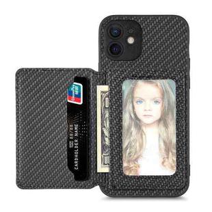 For iPhone 11 Pro Max Carbon Fiber Magnetic Card Bag Phone Case(Black)