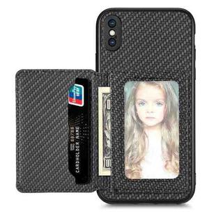 For iPhone X / XS Carbon Fiber Magnetic Card Bag Phone Case(Black)